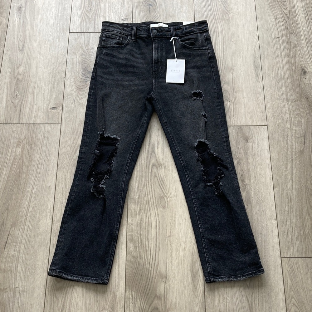 KanCan Black Jeans Straight Fit Crop Women’s 13/30 Distressed NWT